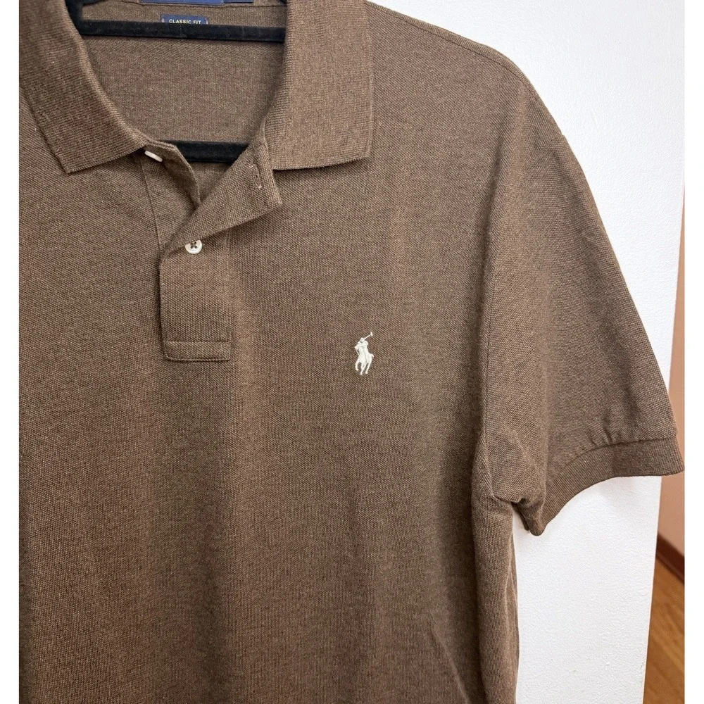 Polo Ralph Lauren Mens L Brown Classic Fit Cotton Polo Shirt White Pony Logo